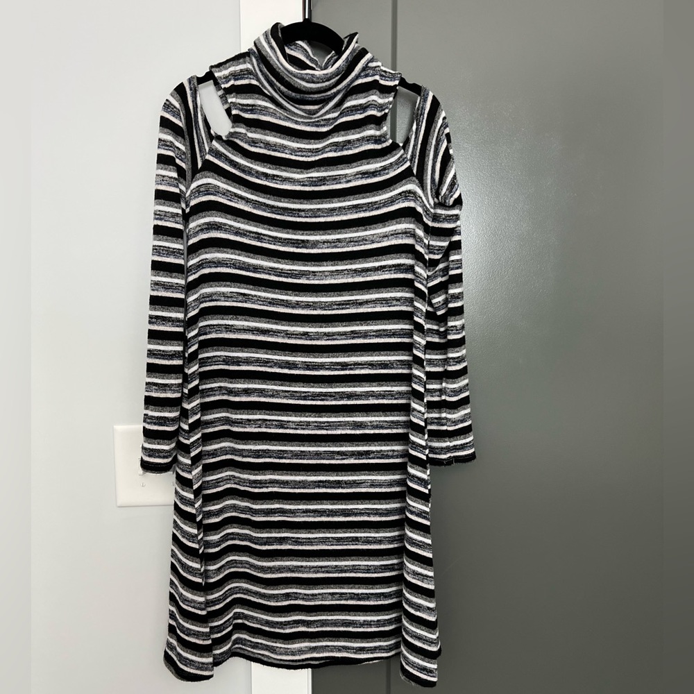 AE Soft & Sexy Plush Cold Shoulder Striped Sweater Dress in Large